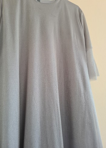 Gri Drapeli buyuk beden Uzun Kadın Elbise - Görsel 2