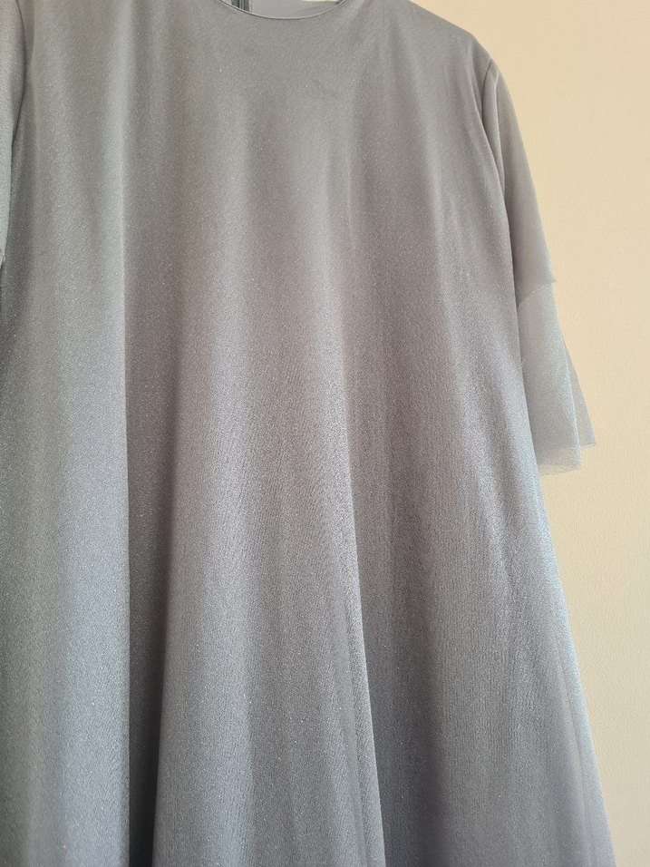 Gri Drapeli buyuk beden Uzun Kadın Elbise - Görsel 2
