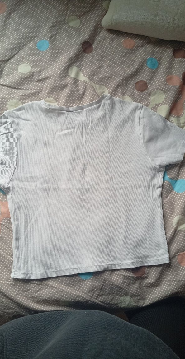 Beyaz Baskılı Kız Tişörtü, Kısa Kollu, Bol Kesim - Görsel 3