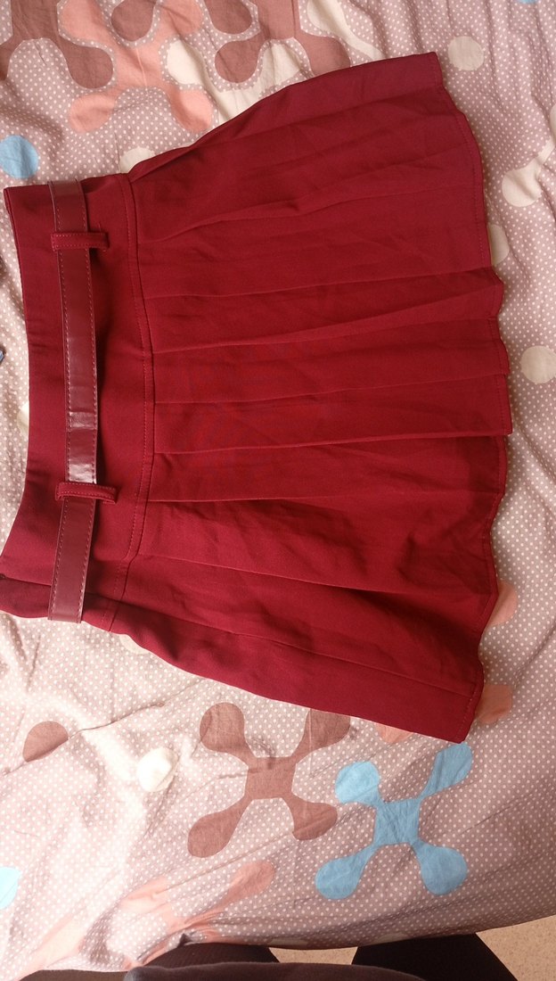 kemerli pileli günlük mini bordo etek - Görsel 3