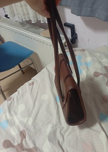 Kahverengi Deri Kadın Çanta ve siyah hediye çanta - Görsel 4