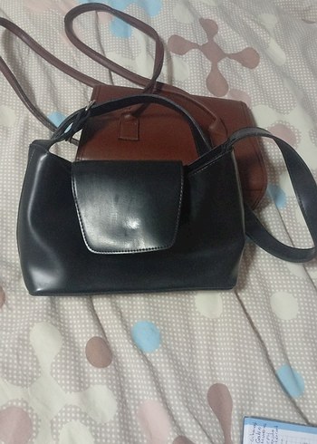 Kahverengi Deri Kadın Çanta ve siyah hediye çanta - Görsel 5