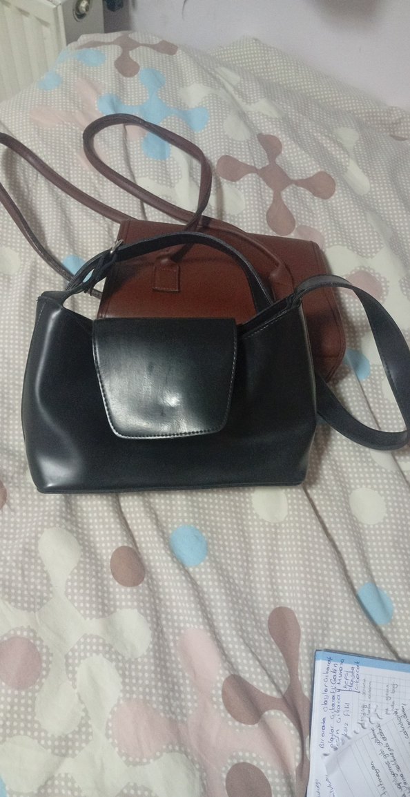 Kahverengi Deri Kadın Çanta ve siyah hediye çanta - Görsel 5