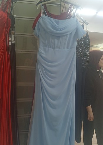 Mavi Drapeli Uzun Abiye Elbise - Görsel 2