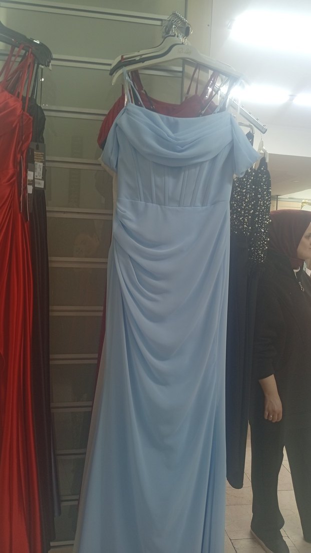 Mavi Drapeli Uzun Abiye Elbise - Görsel 2