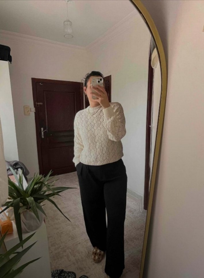 Kadın Siyah likralı Kumaş Pantolon - Görsel 3