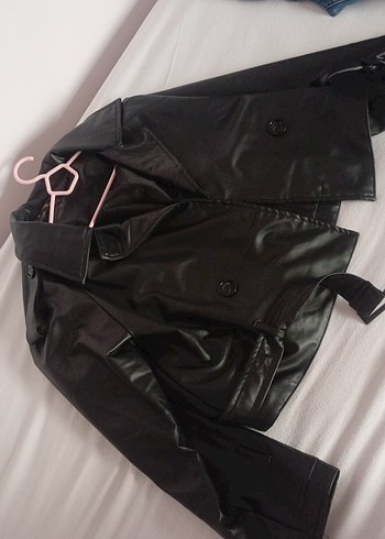 Kemerli Siyah Deri Kadın Ceket - Görsel 2