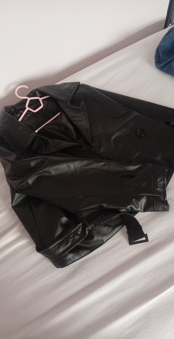 Kemerli Siyah Deri Kadın Ceket - Görsel 3