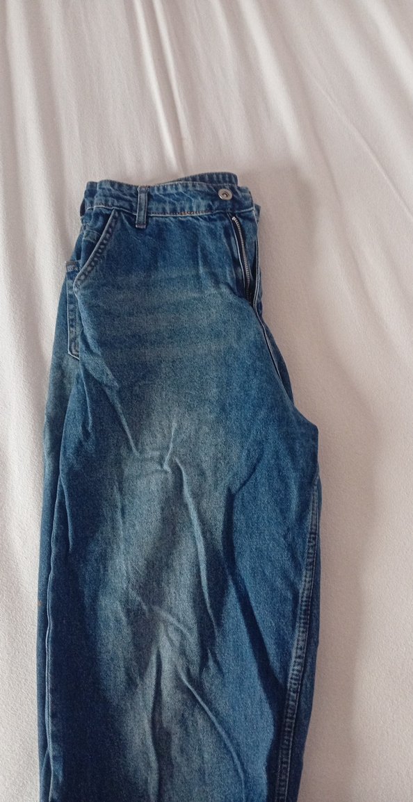 Kadın Parlak Lacivert Bol Kesim bagy  Kot Pantolon - Görsel 2