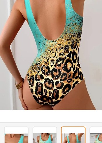 Pul Detaylı Leopar Desenli Kadın Mayo - Görsel 5