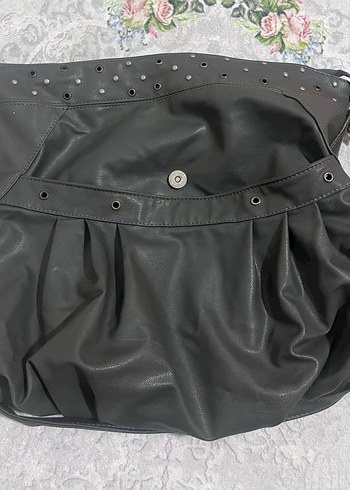 Kemer Detaylı Gri Deri Kadın Çanta vintage - Görsel 5