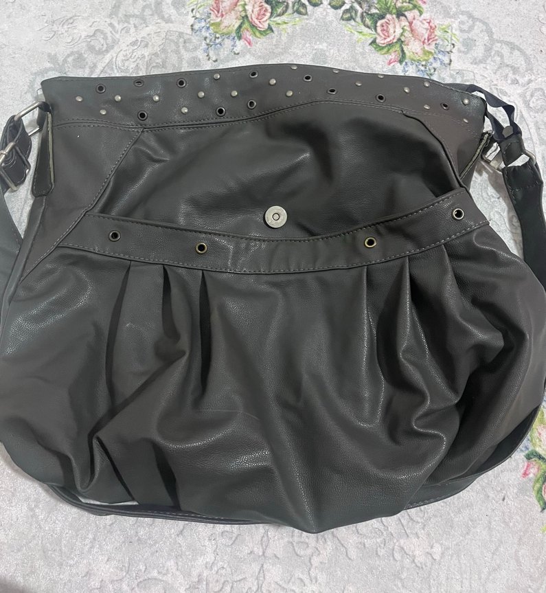 Kemer Detaylı Gri Deri Kadın Çanta vintage - Görsel 5