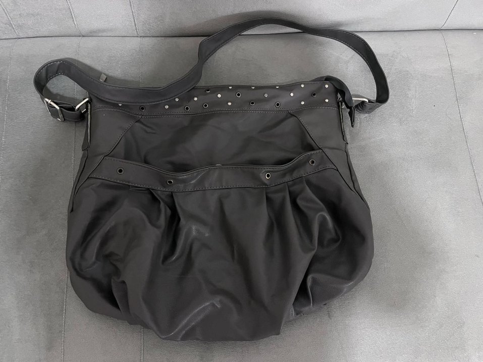 Kemer Detaylı Gri Deri Kadın Çanta vintage - Görsel 2