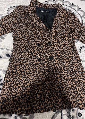 Zara Leopar Desenli Kadın Süet Blazer Ceket - Görsel 4