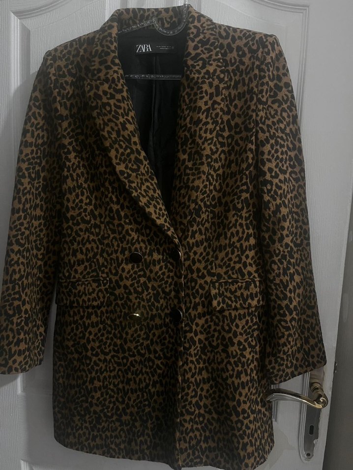 Zara Leopar Desenli Kadın Süet Blazer Ceket - Görsel 3