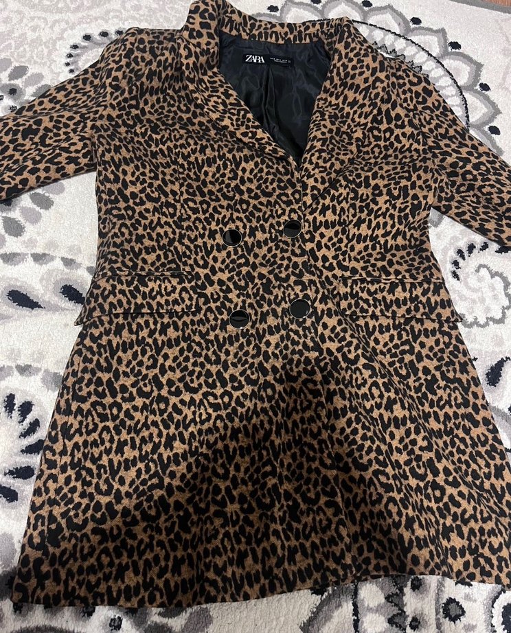 Zara Leopar Desenli Kadın Süet Blazer Ceket - Görsel 4
