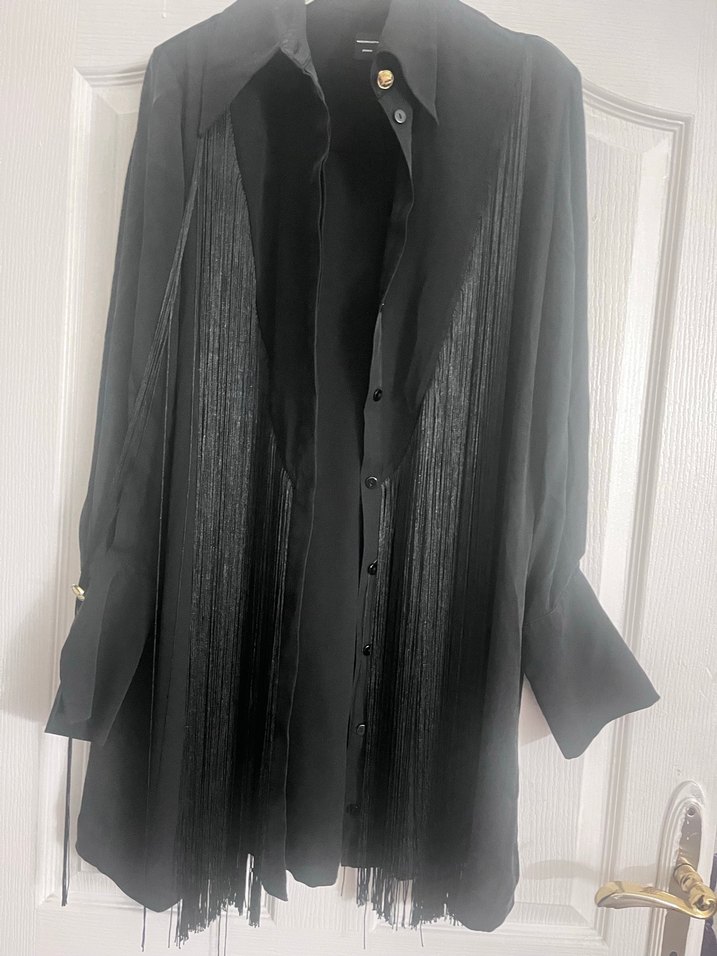 Orijinal Massimo Dutti Uzun Siyah Kadın Gömlek - Görsel 2