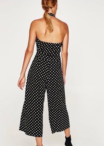 Siyah Puantiyeli Kemerli Kadın Uzun Tulum - Görsel 3