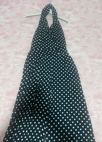 Siyah Puantiyeli Kemerli Kadın Uzun Tulum - Görsel 5