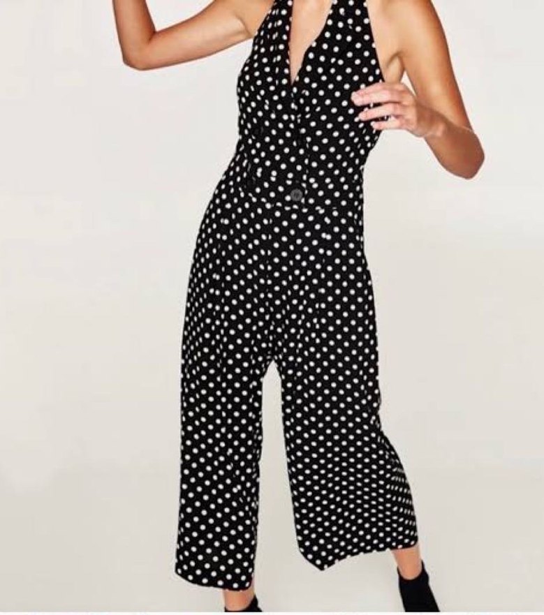 Siyah Puantiyeli Kemerli Kadın Uzun Tulum - Görsel 2