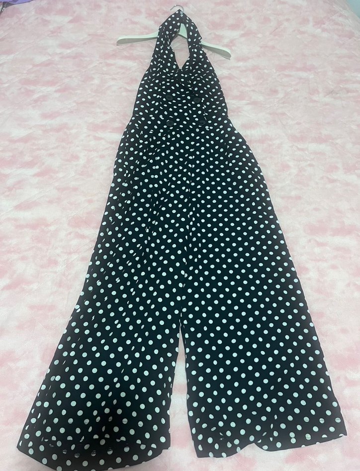 Siyah Puantiyeli Kemerli Kadın Uzun Tulum - Görsel 4