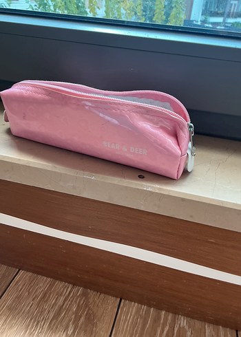 Pembe Deri Fermuarlı kalemlik Makyaj Çantası - Görsel 4