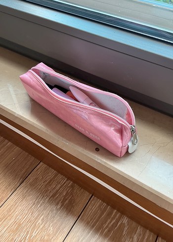 Pembe Deri Fermuarlı kalemlik Makyaj Çantası - Görsel 3