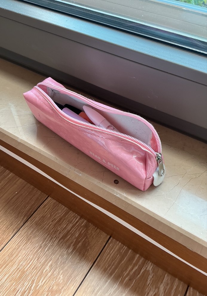 Pembe Deri Fermuarlı kalemlik Makyaj Çantası - Görsel 3