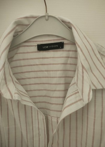 Bej Çizgili Keten Kadın Gömlek - Görsel 2