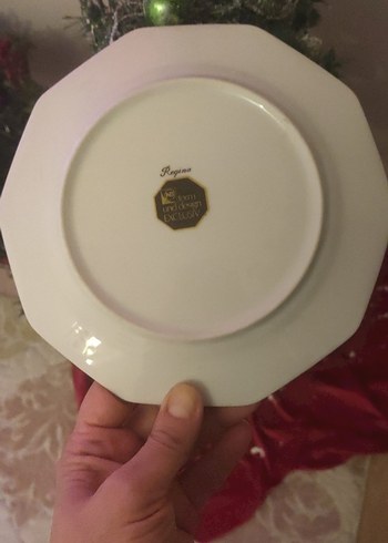 Çiçek Desenli Beyaz Sekizgen pasta Tabağı - Görsel 2