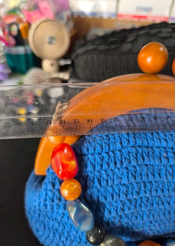 Boncuklu Mavi Örgü Bohem Kadın Çanta - Görsel 2