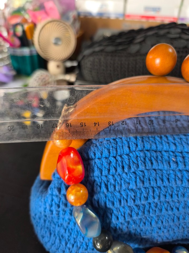 Boncuklu Mavi Örgü Bohem Kadın Çanta - Görsel 2