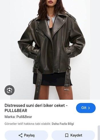 Pull&Bear Kahverengi Kemerli Biker Ceket