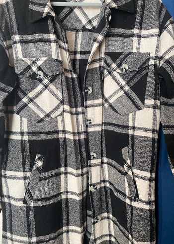 Gri Ekose Düğmeli Kadın Gömlek - Görsel 3