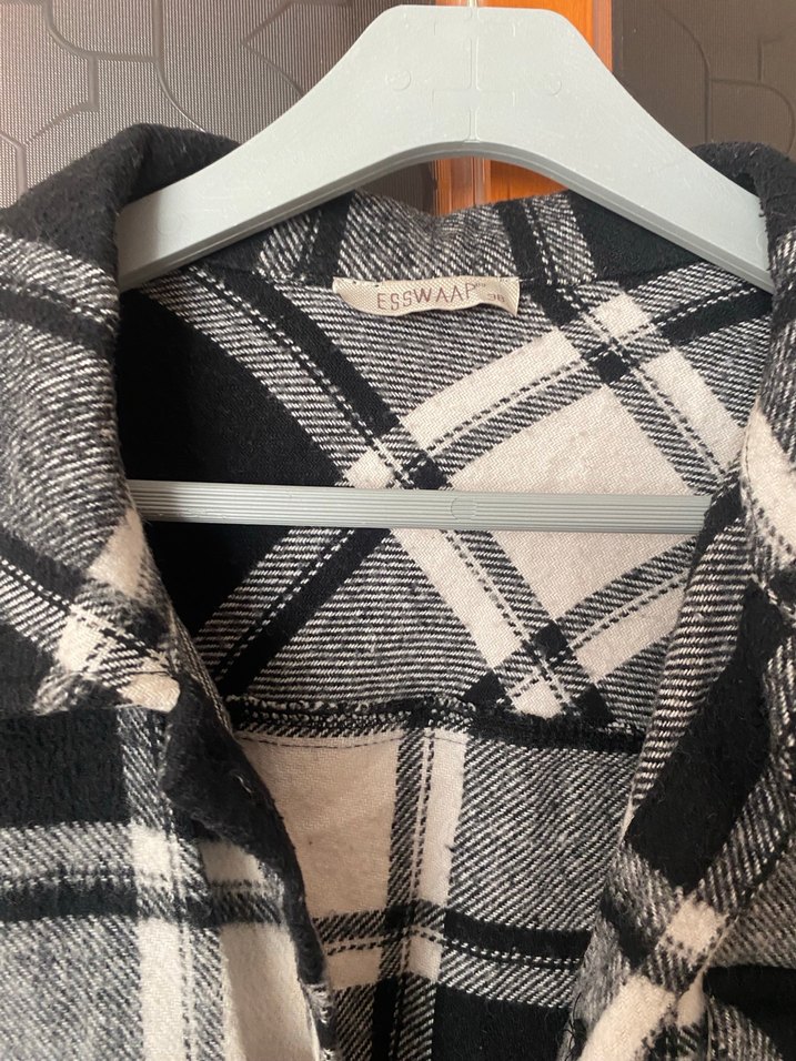 Gri Ekose Düğmeli Kadın Gömlek - Görsel 2