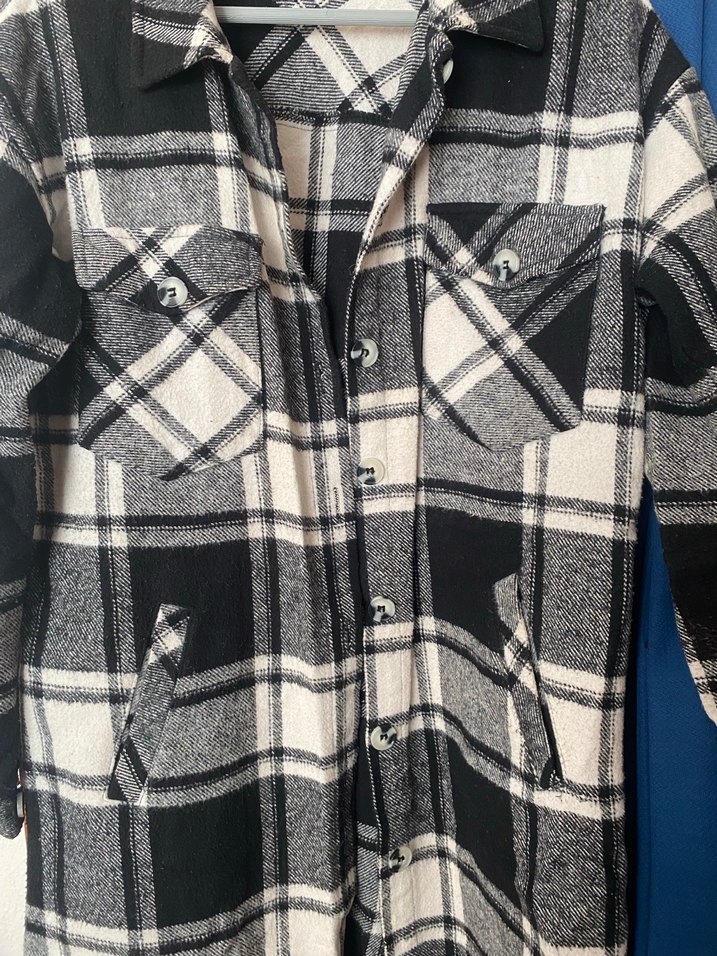 Gri Ekose Düğmeli Kadın Gömlek - Görsel 3