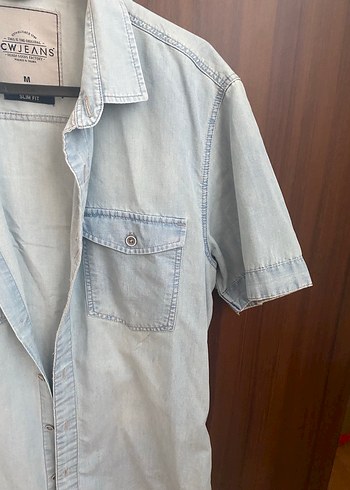 Mavi Kısa Kollu Denim Gömlek - Görsel 2