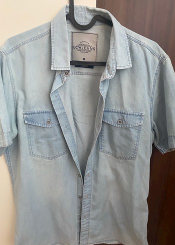 Mavi Kısa Kollu Denim Gömlek - Görsel 3