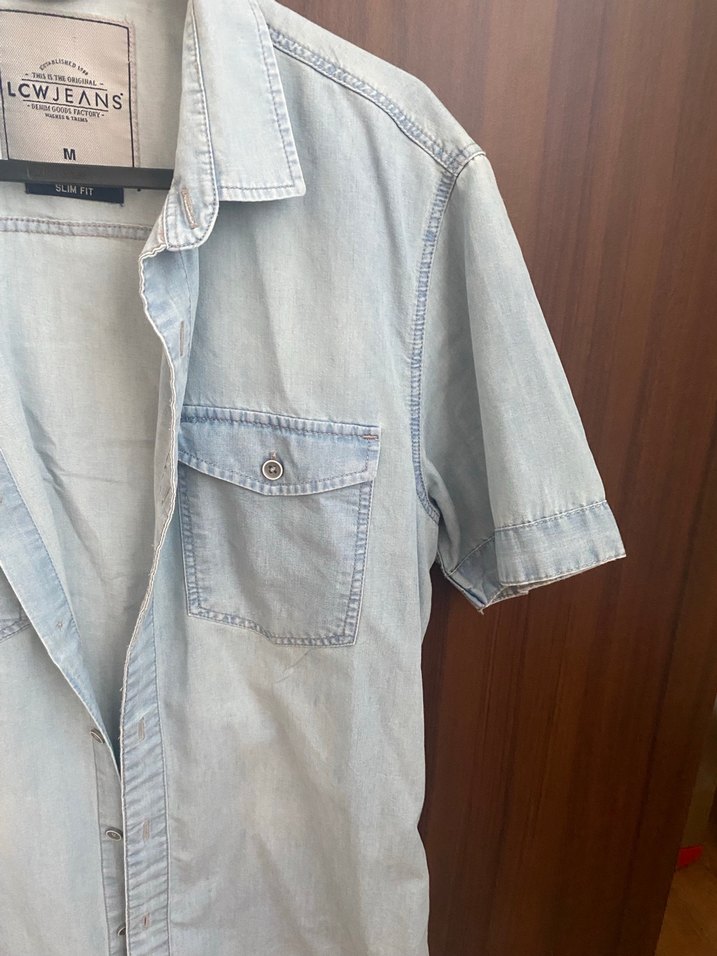 Mavi Kısa Kollu Denim Gömlek - Görsel 2