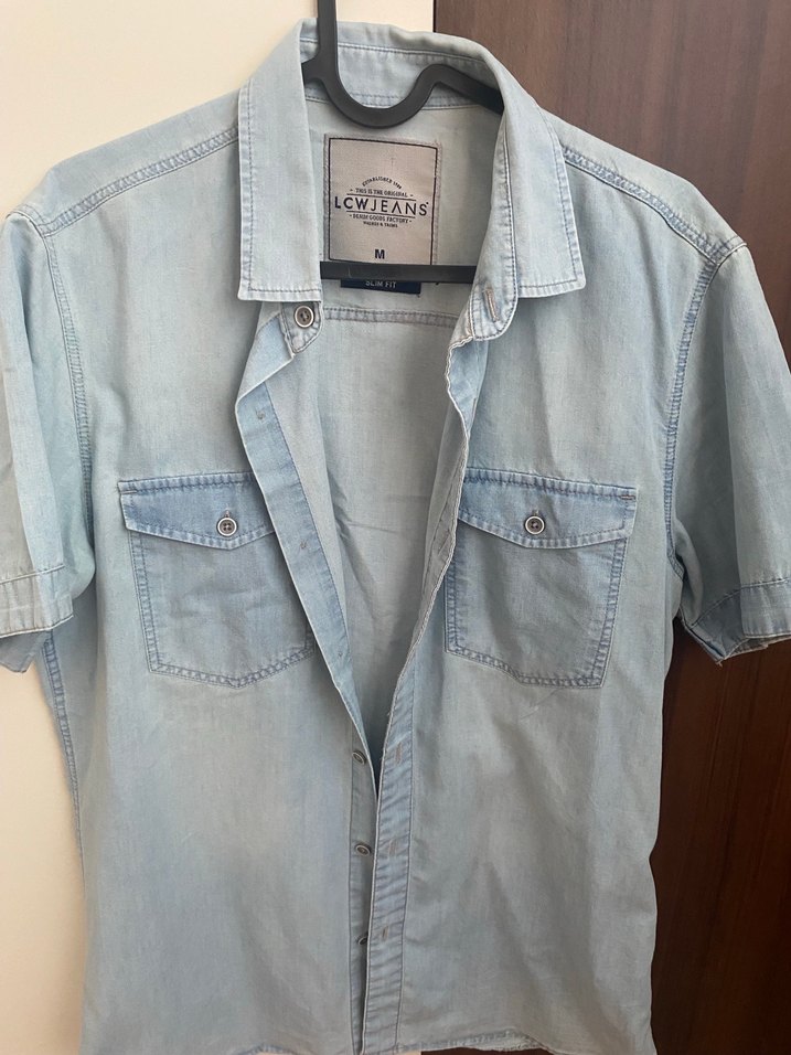 Mavi Kısa Kollu Denim Gömlek - Görsel 3