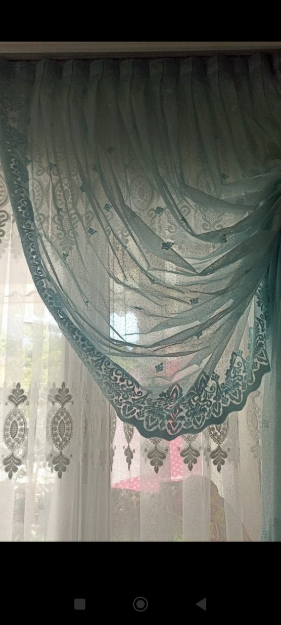 Nakışlı Bohem Turkuaz Gri Tül Perde - Görsel 2