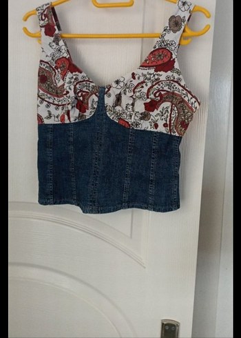 Bohem Çok Renkli Denim Büstiyer - Görsel 3