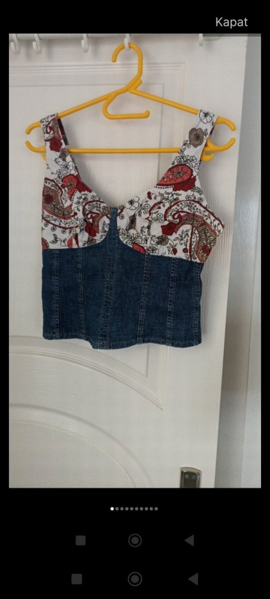 Bohem Çok Renkli Denim Büstiyer - Görsel 3