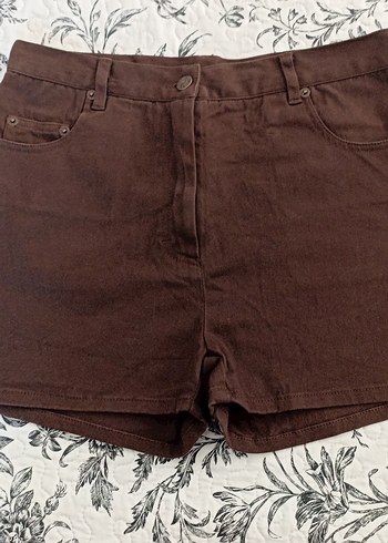 Düğmeli Kahverengi Mini Yüksek Bel Şort bel 38 boy uzunluğu 34