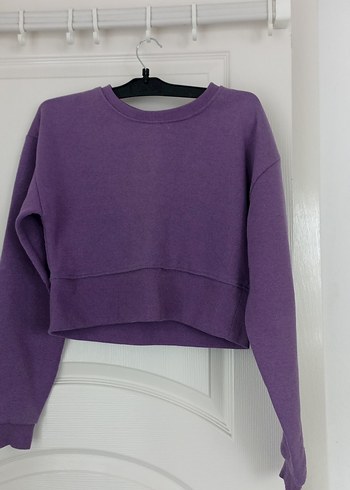 Mor Kadın Sweatshirt, Yuvarlak Yaka, Salaş Kesim - Görsel 2