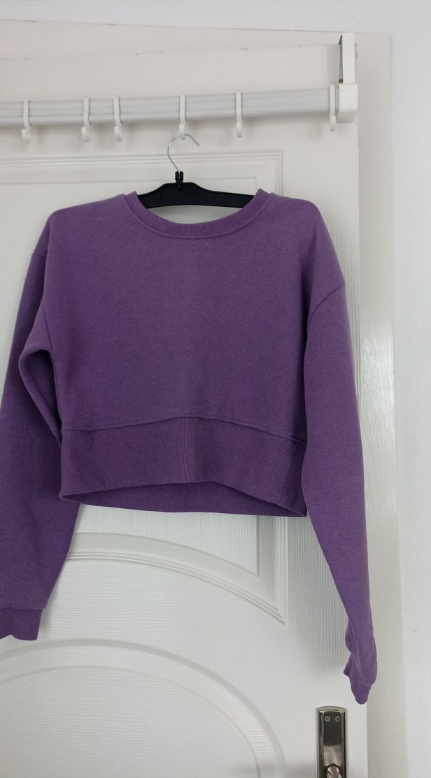 Mor Kadın Sweatshirt, Yuvarlak Yaka, Salaş Kesim - Görsel 2