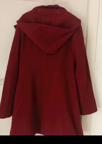 düğmeli bordo renk kaşe kaban kapşonlu - Görsel 3