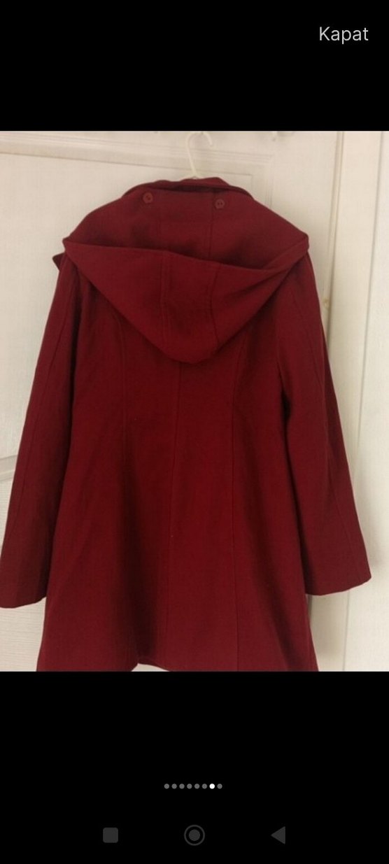 düğmeli bordo renk kaşe kaban kapşonlu - Görsel 3