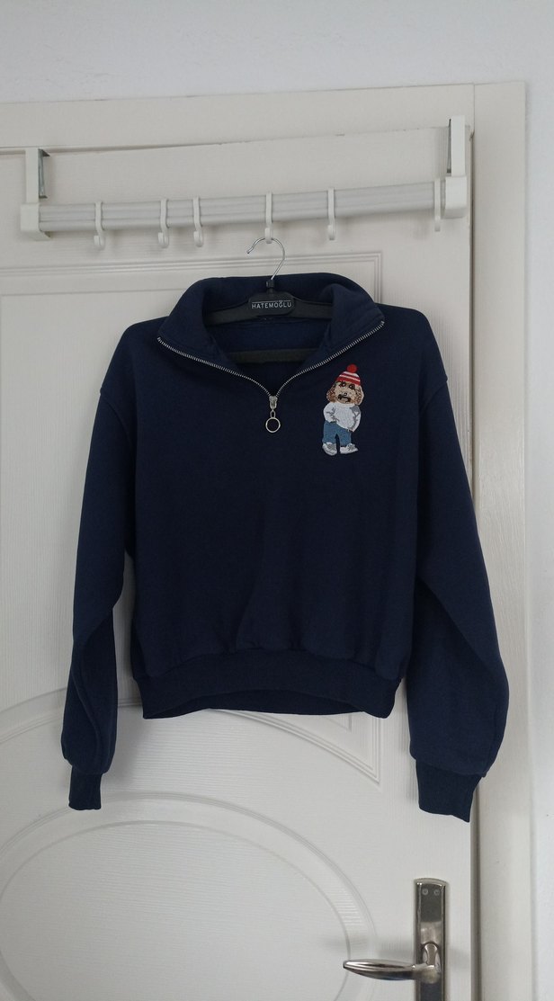 Yarım Fermuarlı Mavi Kadın Sweatshirt - Görsel 2