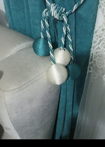 Turkuaz Nakışlı Perde Gri Bağlama İpliğiyle - Görsel 3